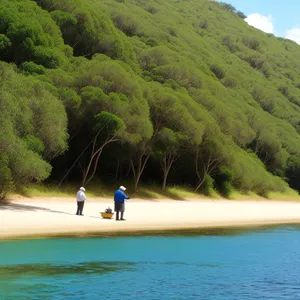 Tropical Beachscape: Serene Ocean Oasis with Lush Coastal Greenery