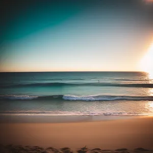 Serene Coastal Sunset Over Tropical Beach