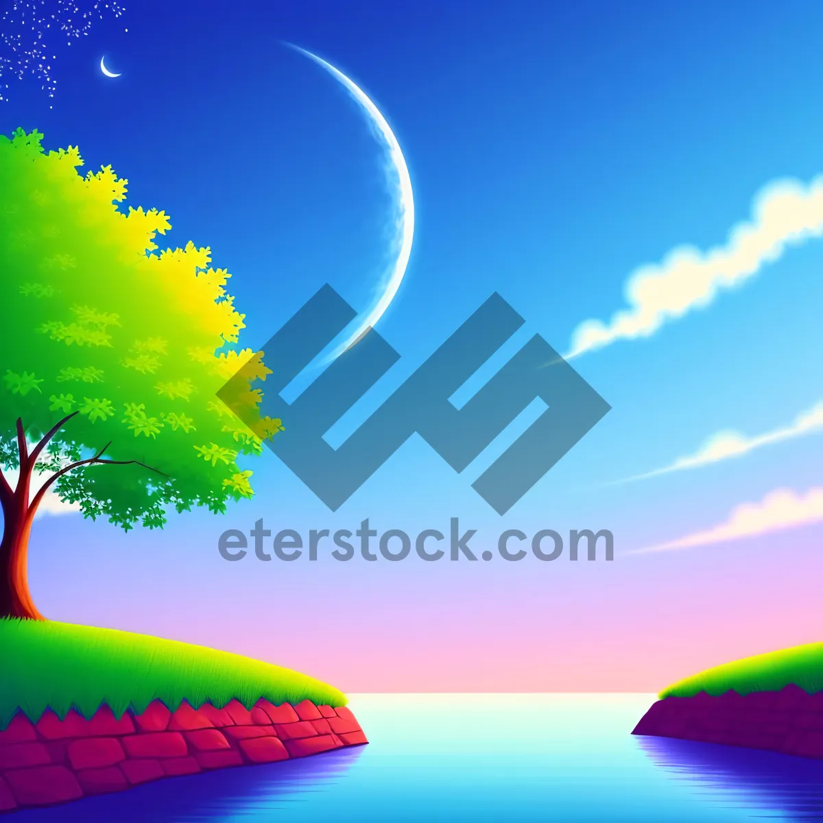 Picture of Summer Landscape: Vibrant Sky with Bright Tree