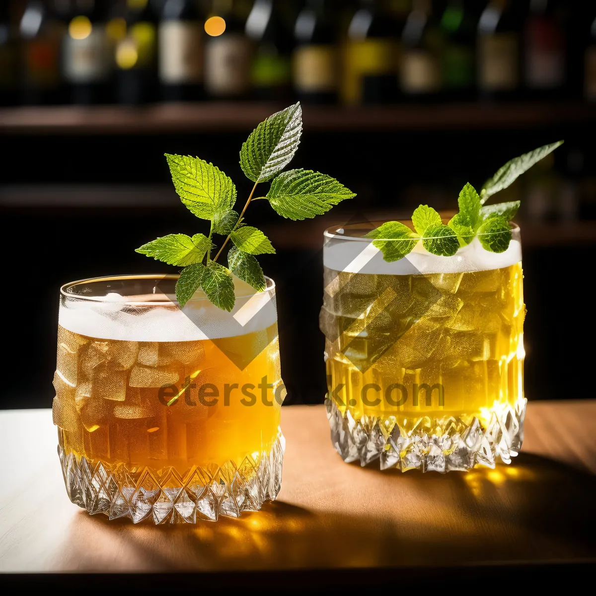 Picture of Refreshing Yellow Cocktail with Mint Garnish