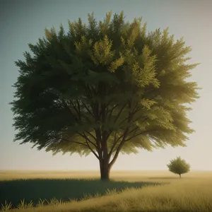 Idyllic Autumn Landscape with Majestic Oak Tree