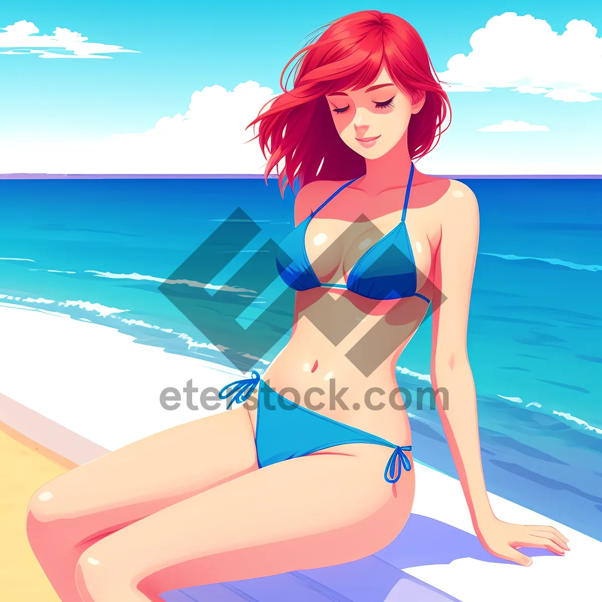Picture of Happy and Attractive Lady in Fashionable Cartoon Wave