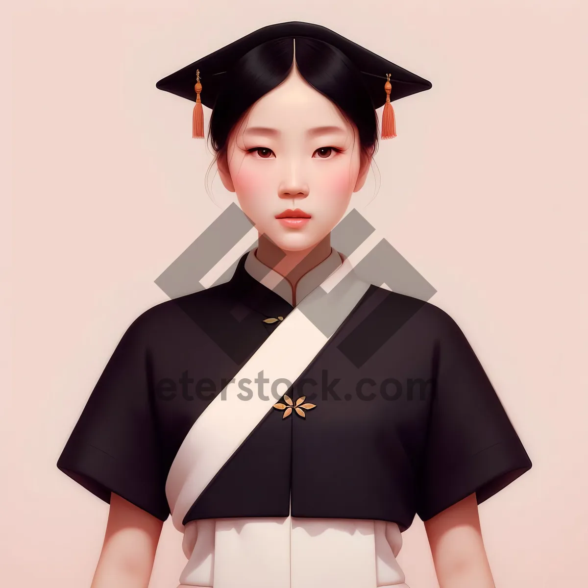 Picture of Happy graduate student in academic gown and mortarboard smiling