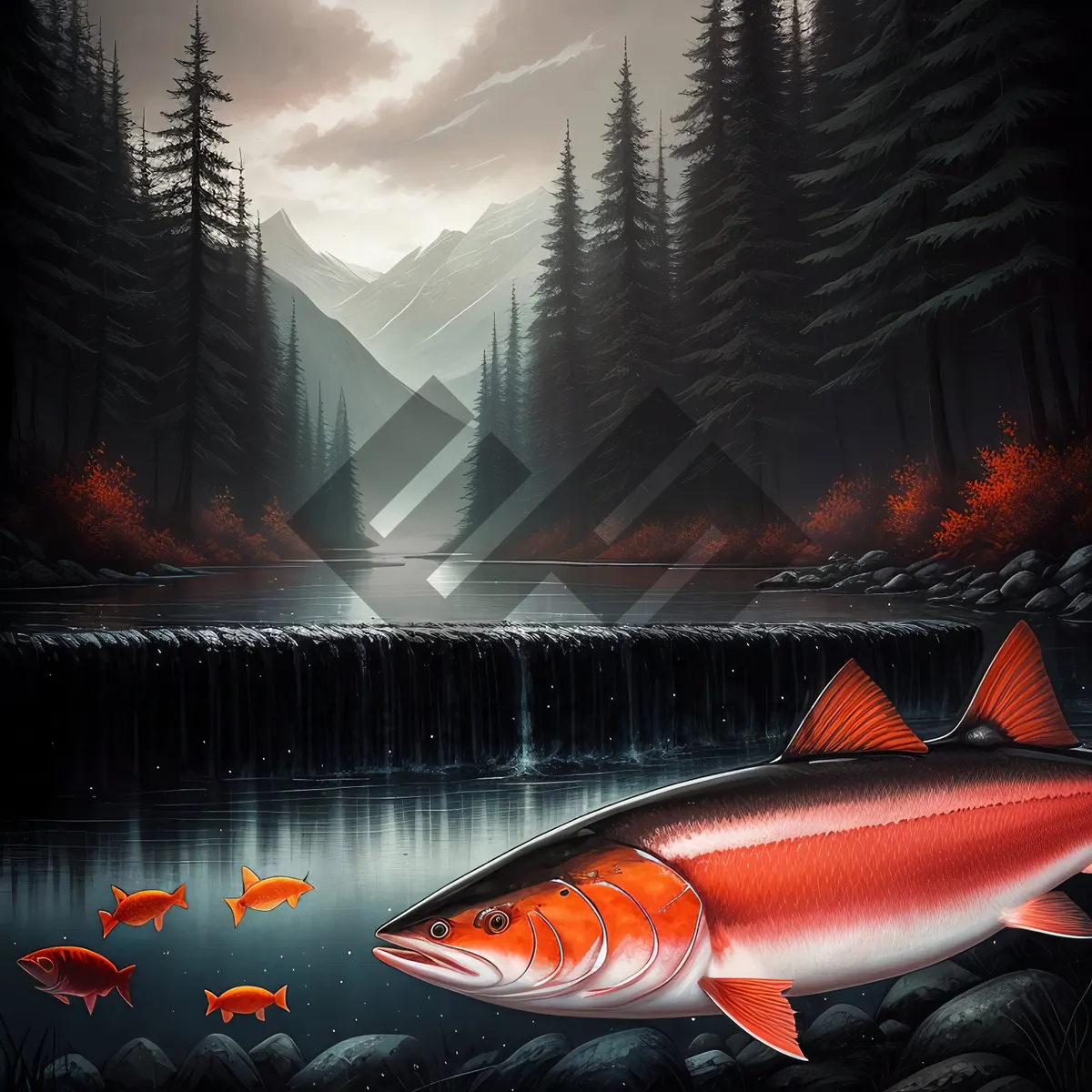 Picture of Underwater Marine Life: Majestic Swim of Coho Salmon