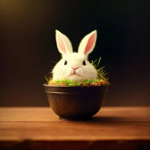 Fluffy Easter Bunny in a Pet Bowl