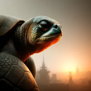 Slow-moving reptile with distinctive shell and captivating eye - Turtle