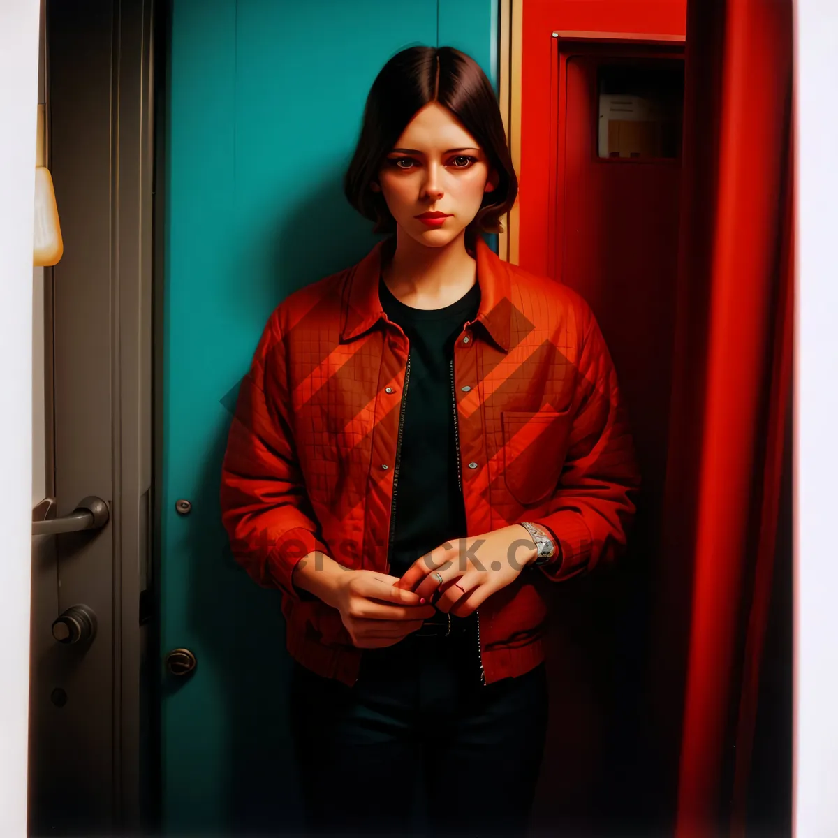 Picture of Confident Businesswoman in Elevator Portrait