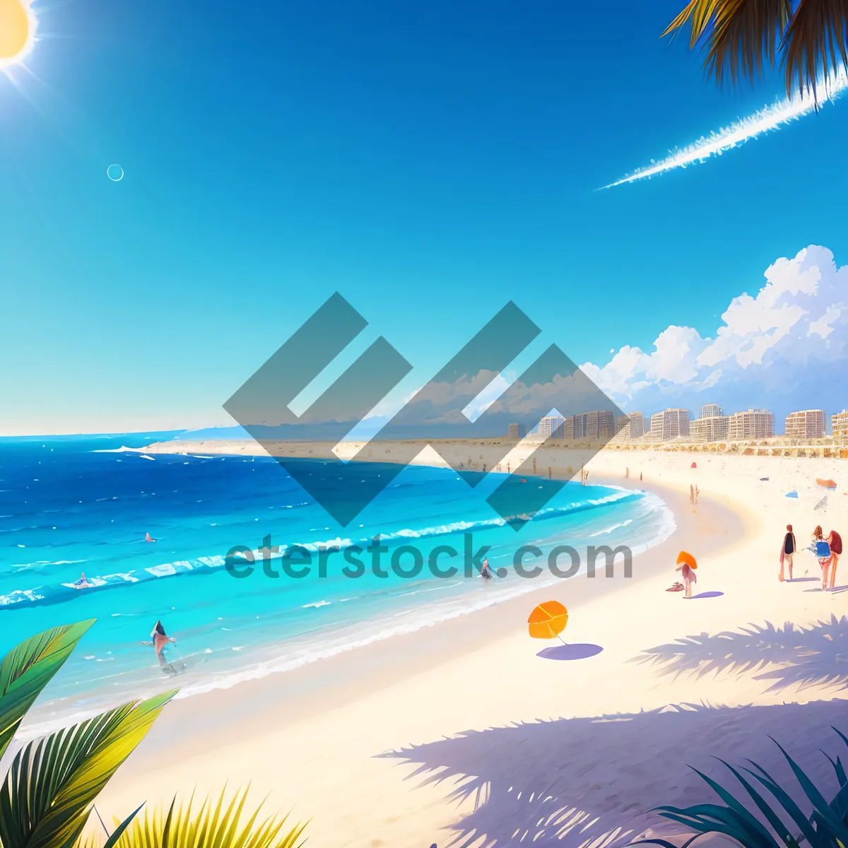 Picture of Sunlit Serenity: Idyllic Tropical Beachscape with Turquoise Waves