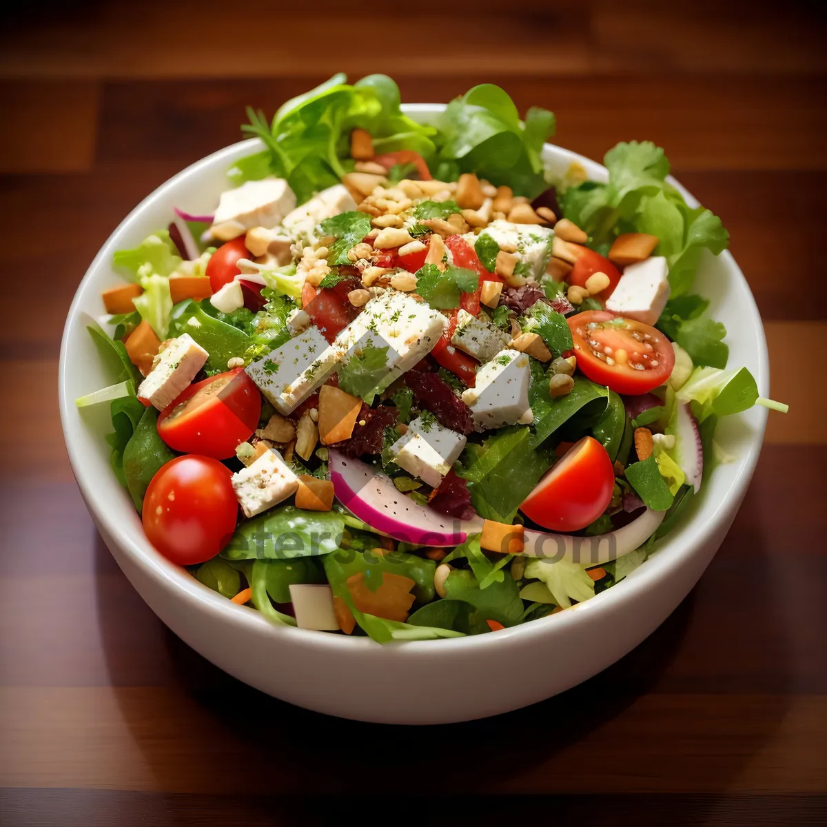 Picture of Delicious gourmet salad with fresh vegetables and dressing