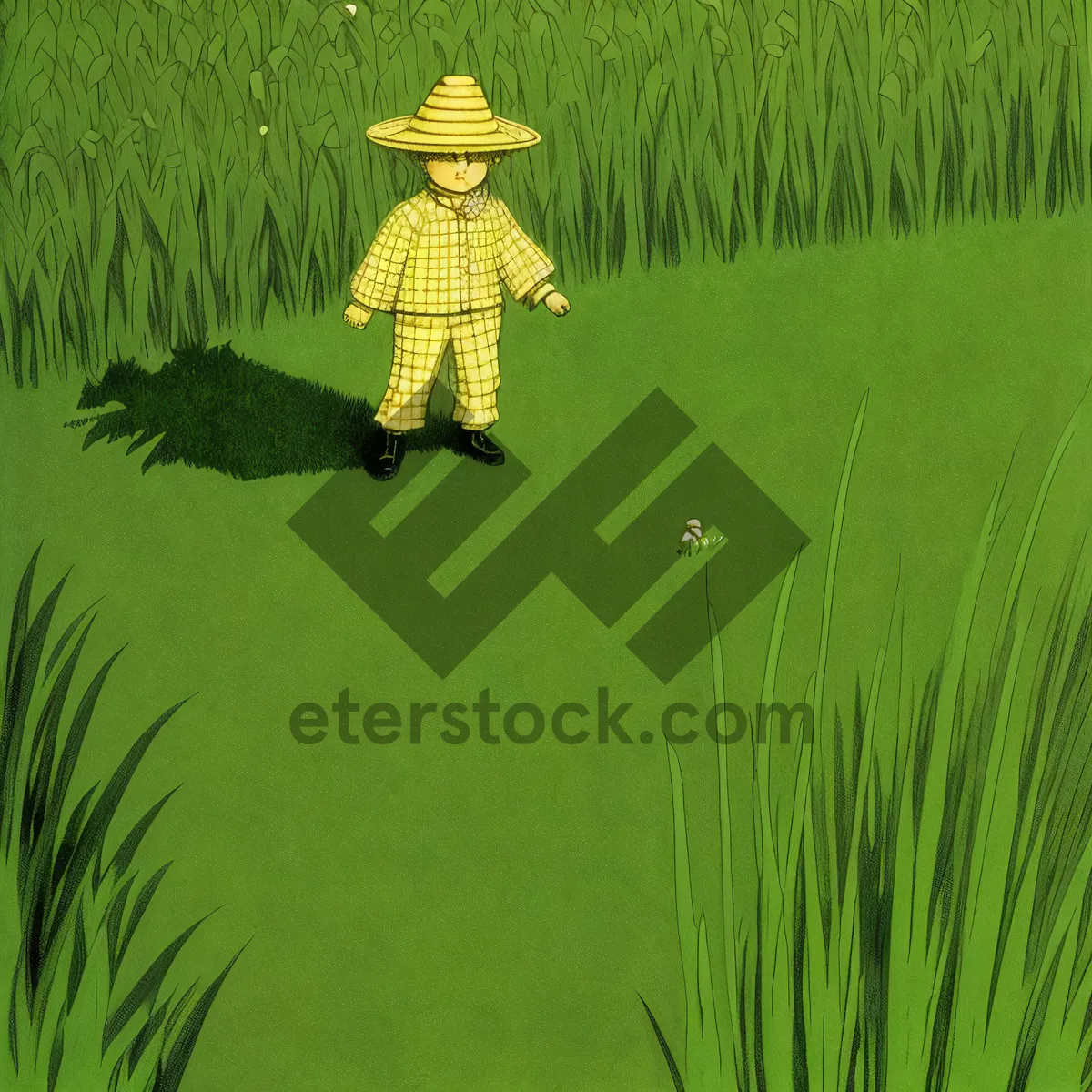 Picture of Summer Meadow Landscape with Wheat Fields and Aquatic Horsetail