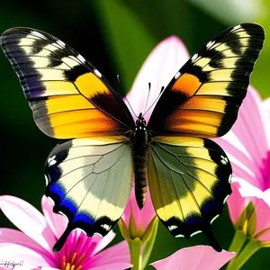 Vibrant Butterfly Wing on Colorful Viola Flower