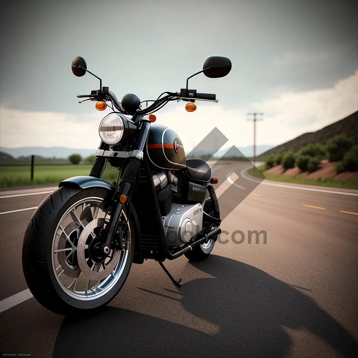 Picture of Fast-paced motorbike rider on open road