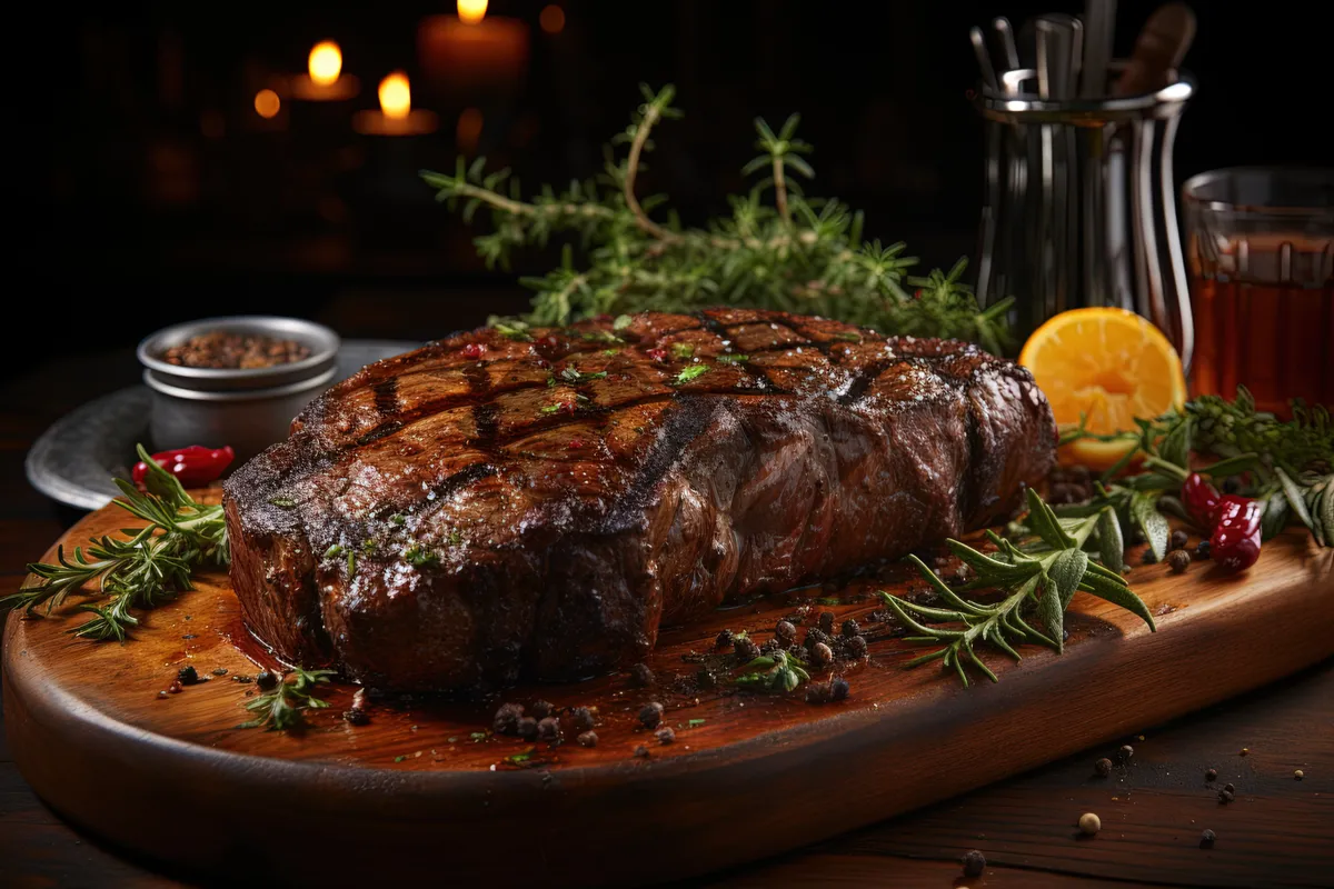 Picture of Succulent Grilled Steak with Roasted Vegetables and Sauce