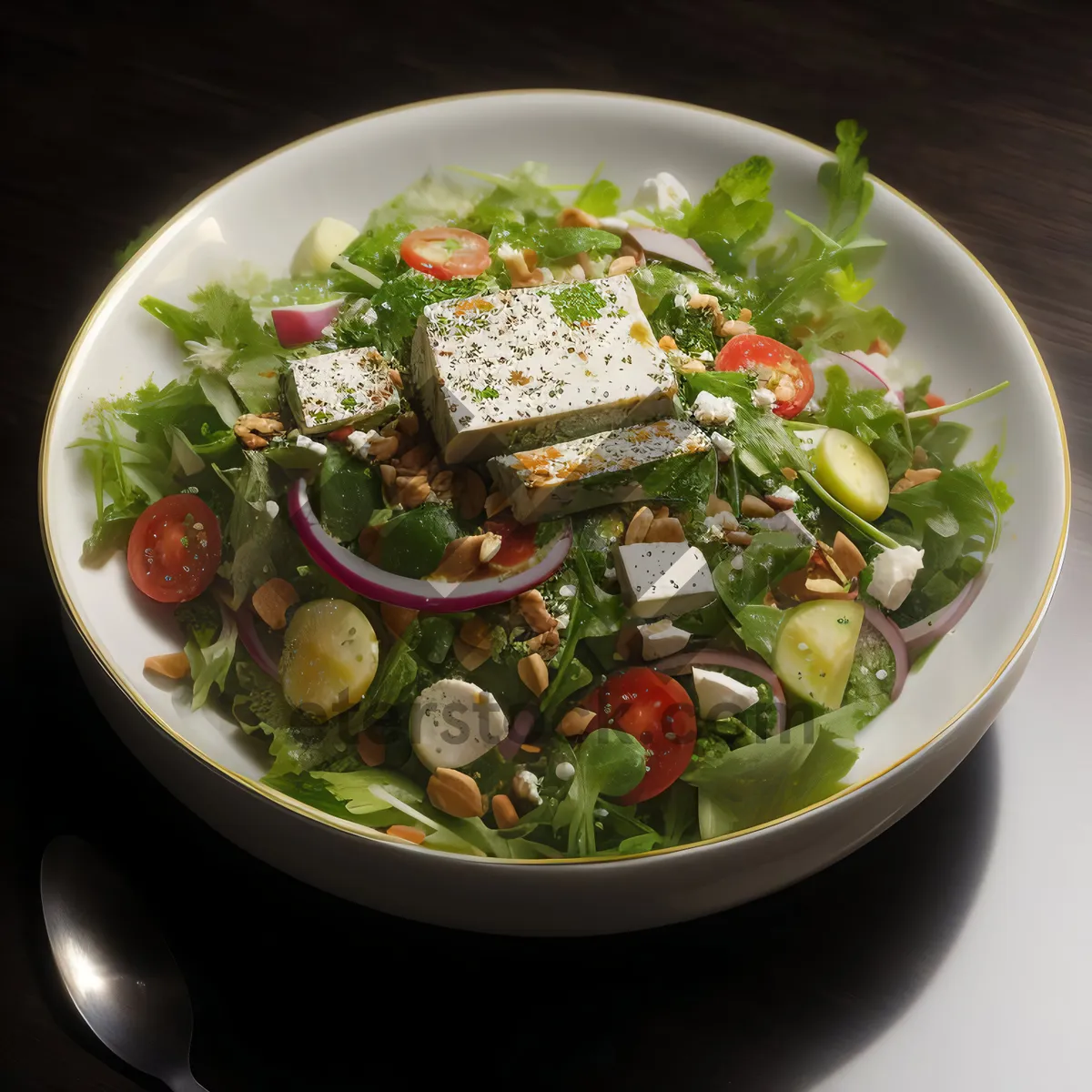 Picture of Vegetarian Salad Bowl with Fresh Vegetables and Legumes