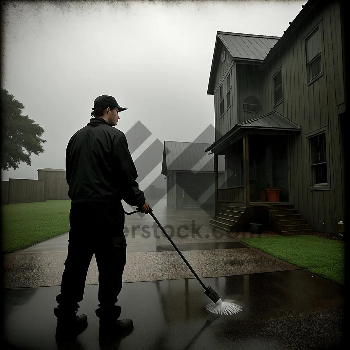 Picture of Active Golfer Cleaning Club on Green