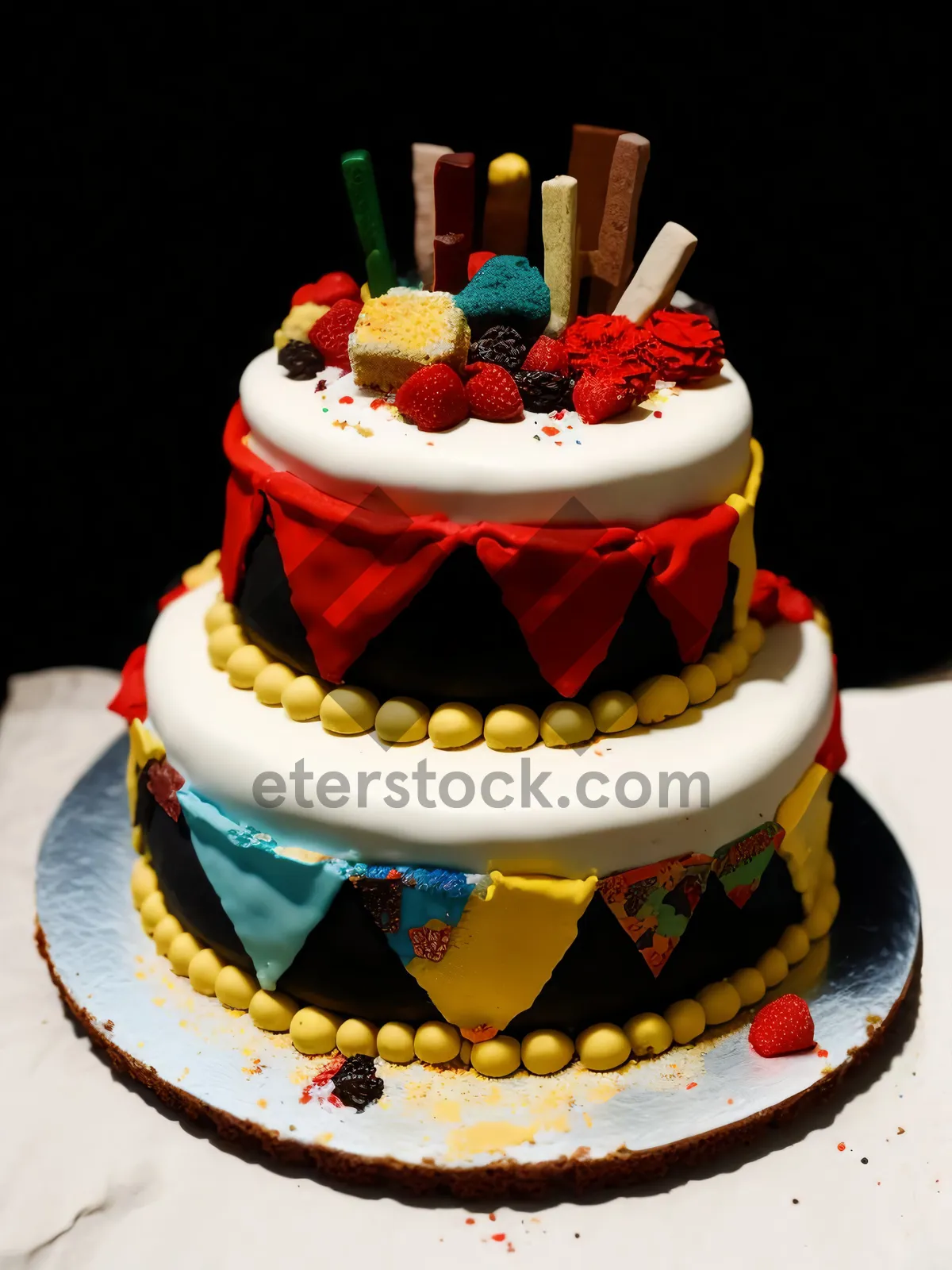 Picture of Gourmet Strawberry Cream Cake with Chocolate Decoration