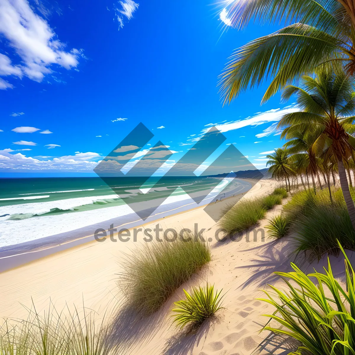 Picture of Tranquil Tropical Beach Paradise with Palm Trees