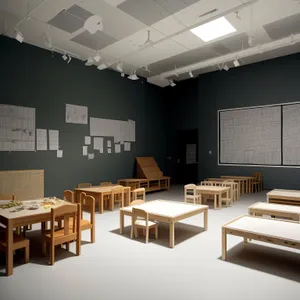 Modern Classroom Interior with Stylish Furniture and Lighting