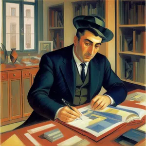 Professional man working on laptop at office desk