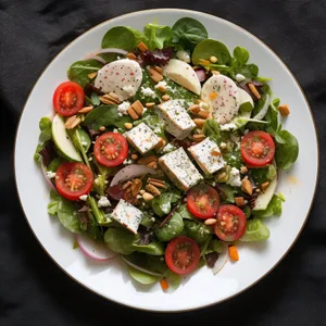 Delicious gourmet meal with grilled vegetables and cheese