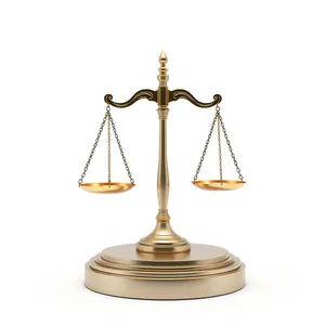 3D scales of justice symbol in gold and bronze.