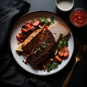 Fresh and delicious gourmet salad with grilled meat
