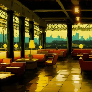 Modern luxury restaurant interior with stylish furniture and lighting