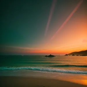 Golden Horizon: Serene Sunset over Tropical Beach