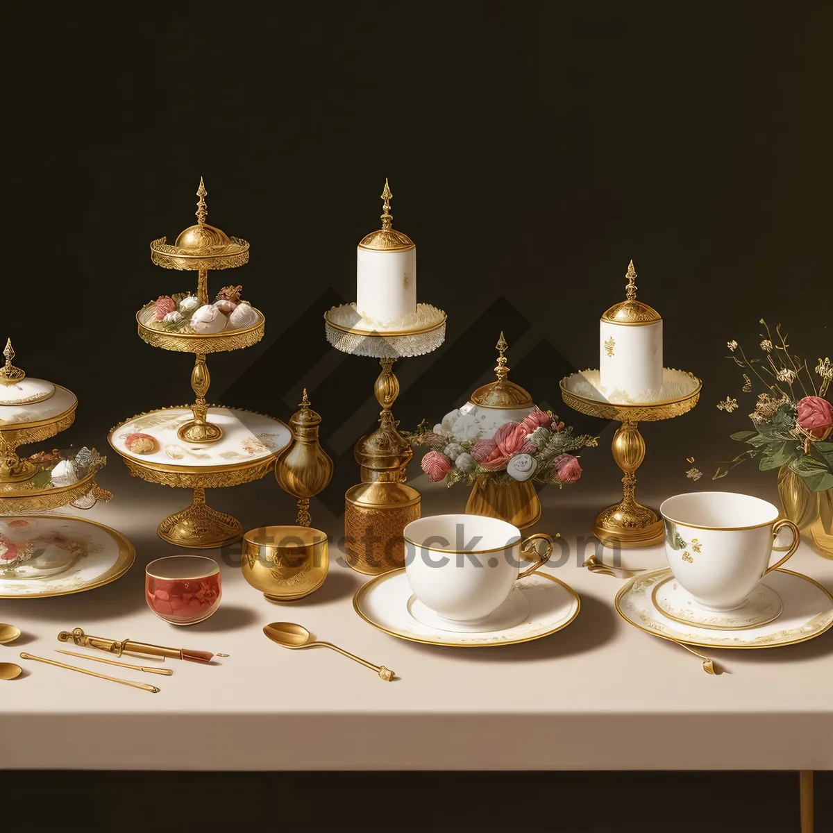 Picture of Gold dinner set with perfume bottle