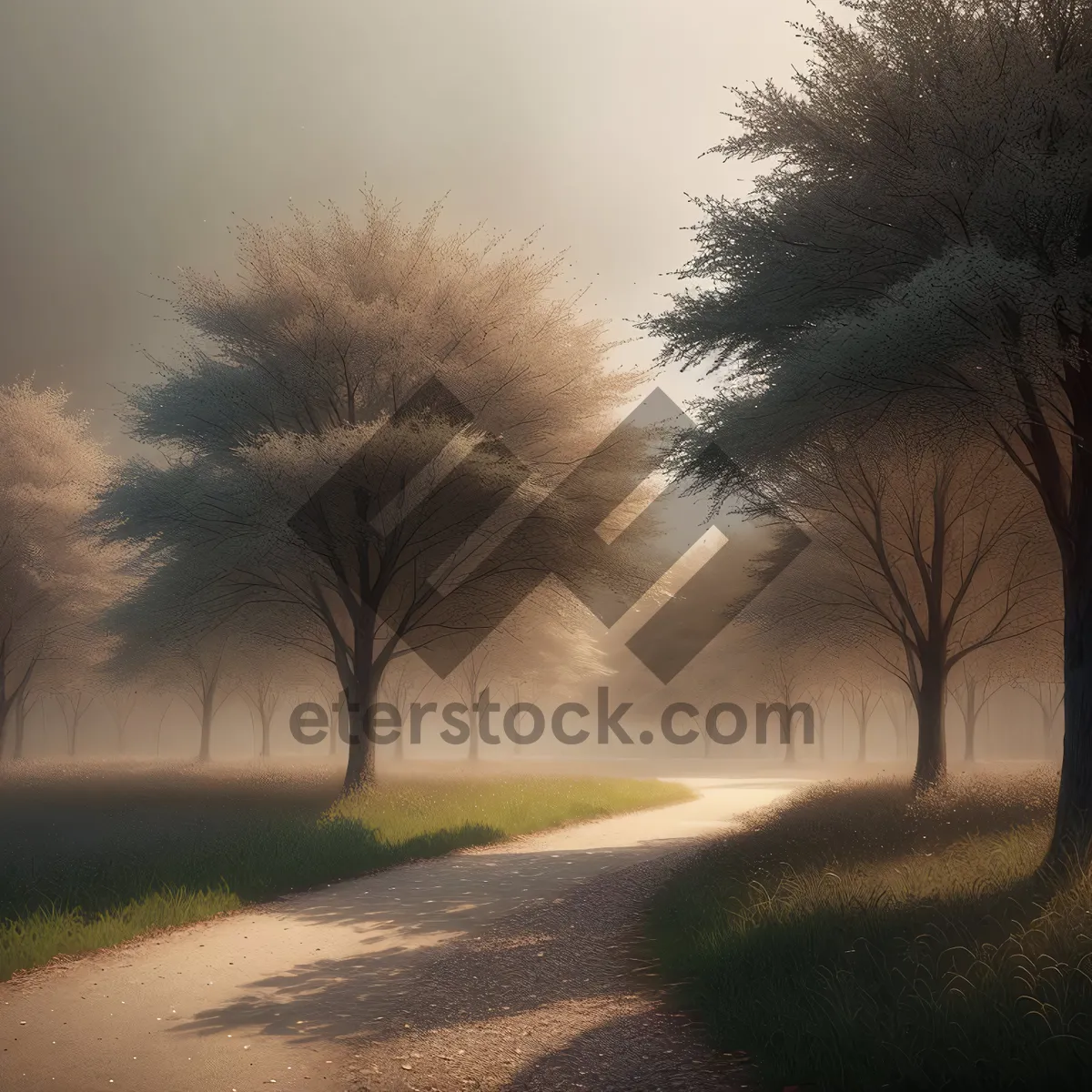 Picture of Sunset Over Rural Landscape with Tree and Asphalt Road