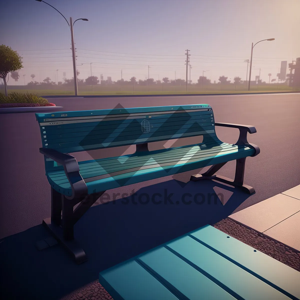 Picture of Serene Seaside Park Bench Underneath Clear Blue Sky