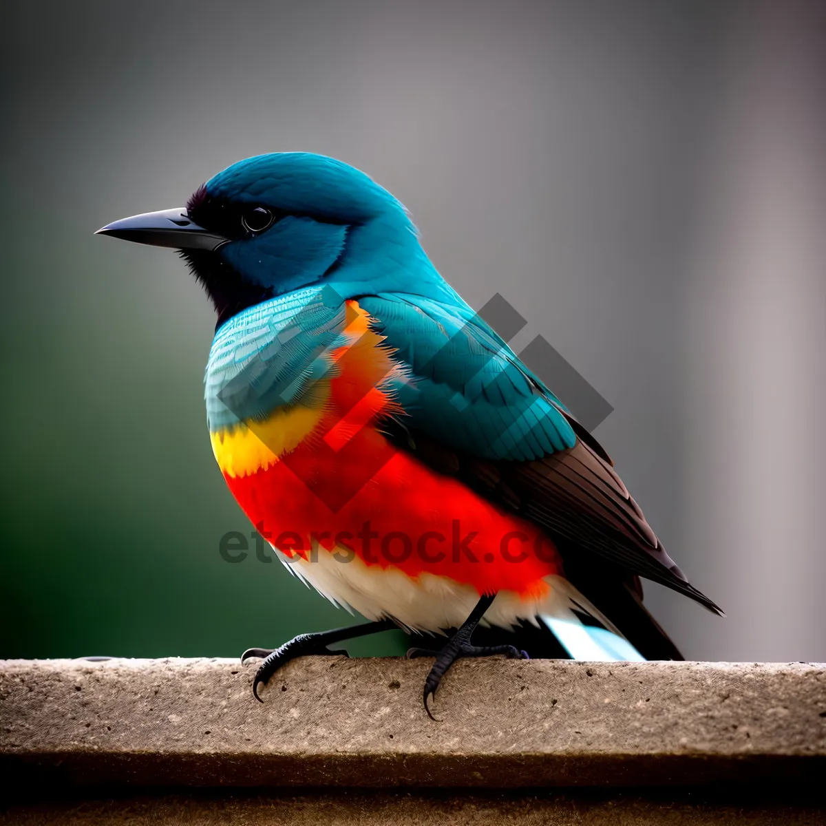 Picture of Colorful Birds in Park with Yellow Beak perched on Tree Branch.