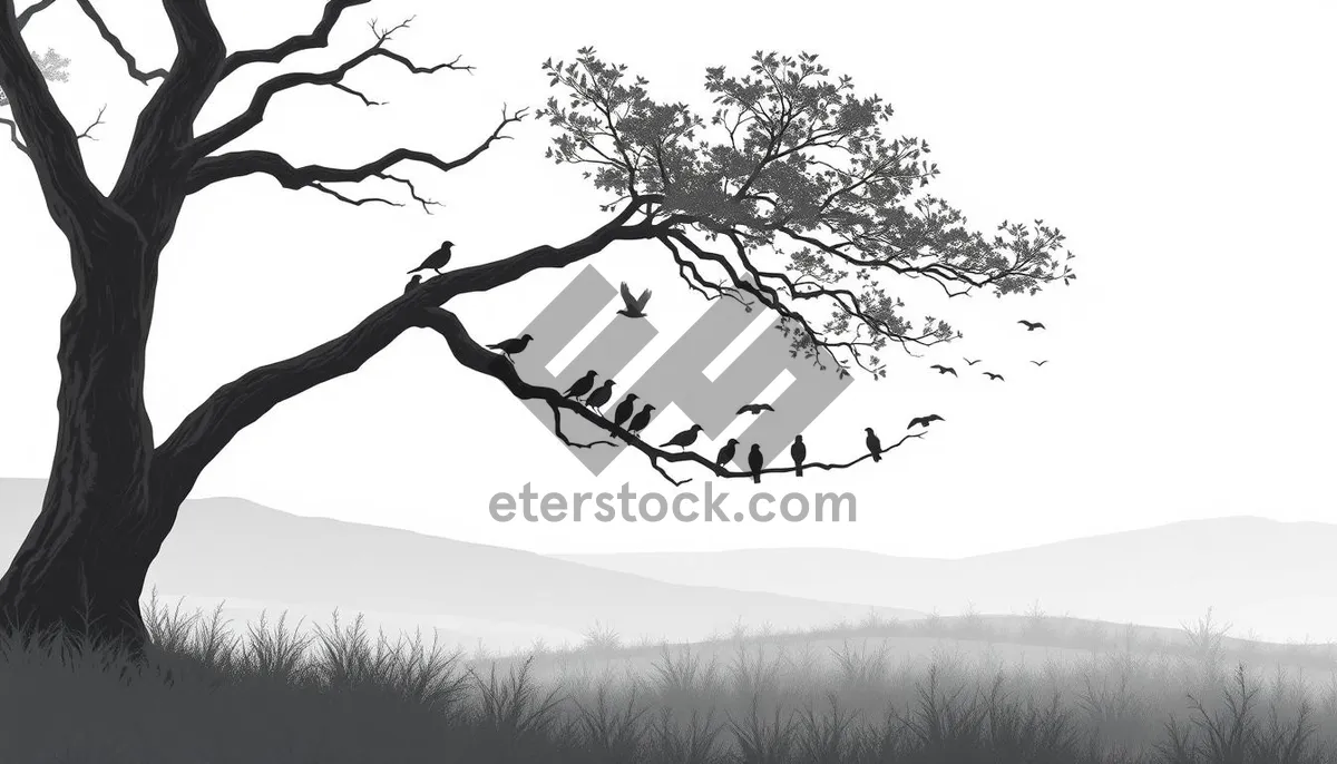 Picture of Winter Sky Silhouette of Oak Tree Branches in Forest