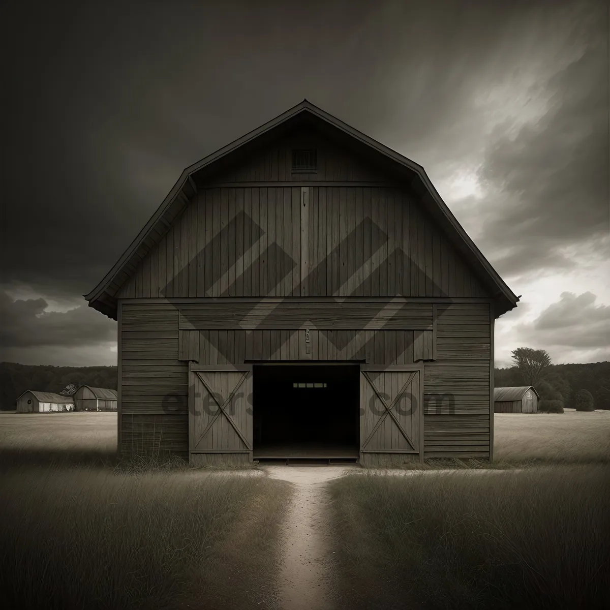 Picture of Rustic Farm Barn with Idyllic Sky