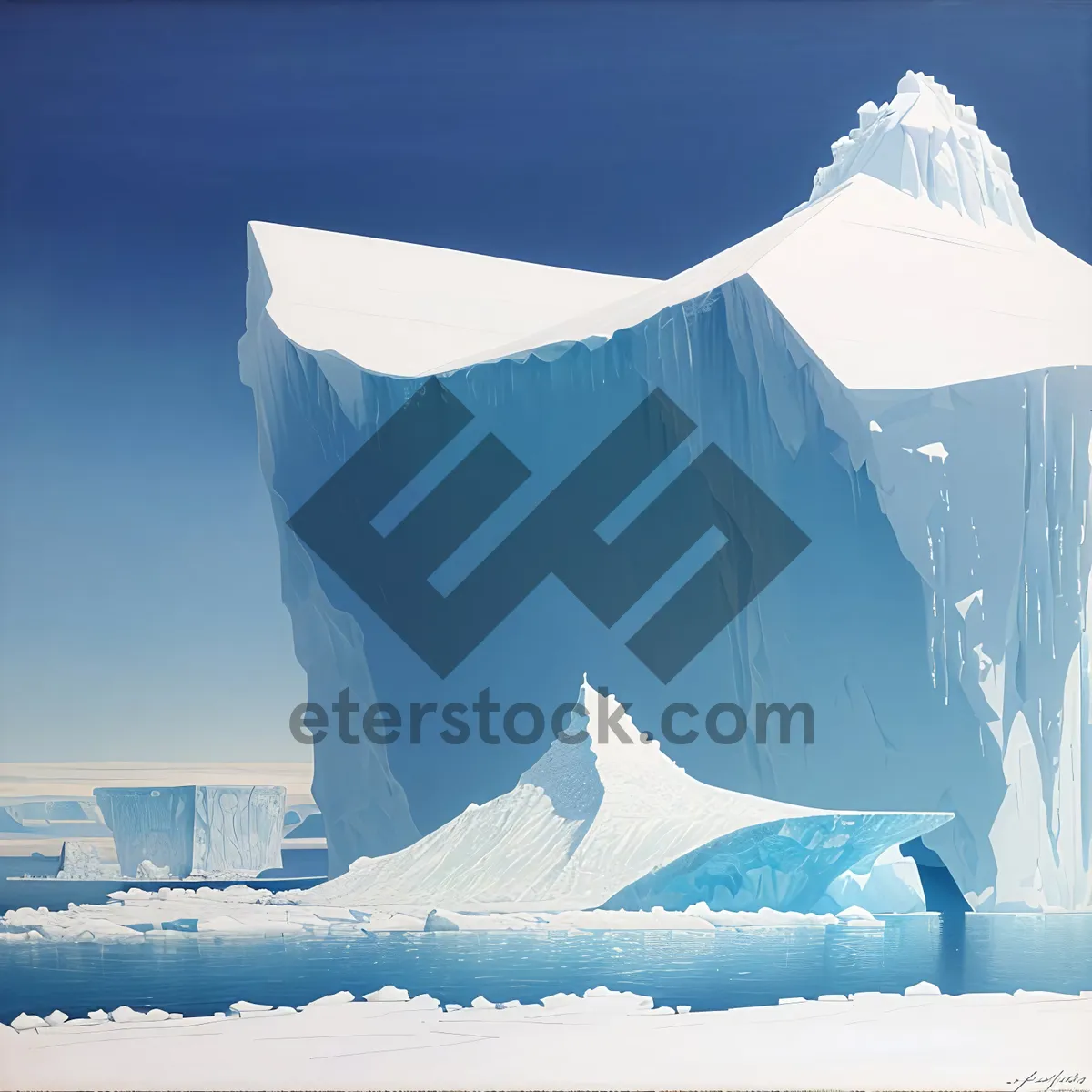 Picture of Majestic Arctic Glacier against Snow-Covered Mountain Peak