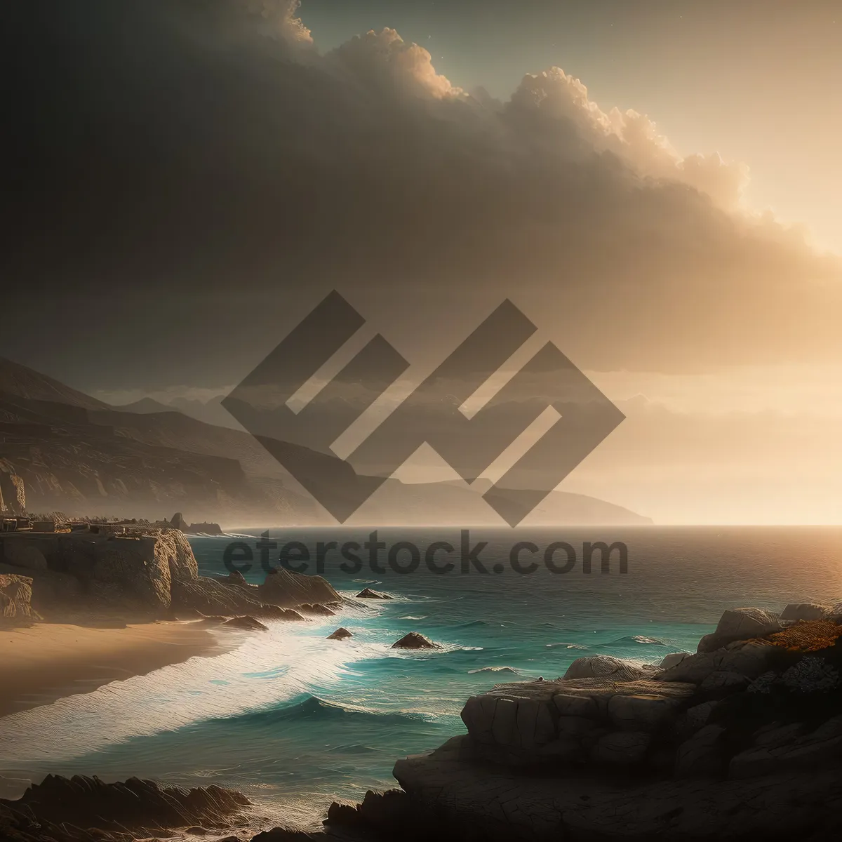 Picture of Serenity by the Shore: Relaxing Beachscape with Rocky Cliffs