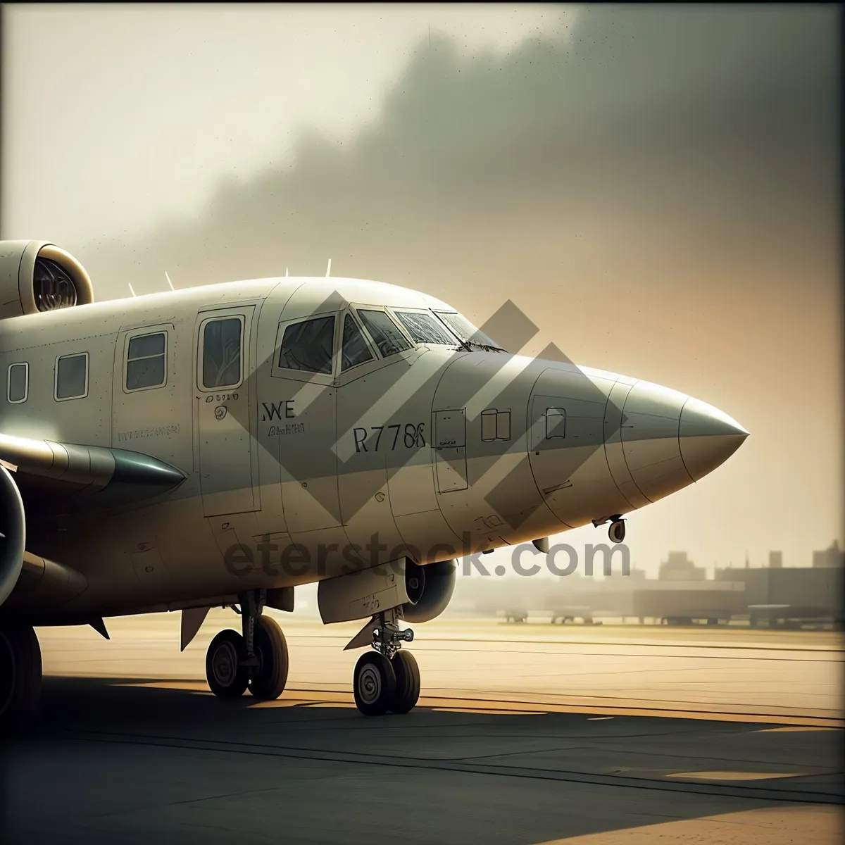 Picture of Modern Passenger Jet Flying Through Clear Blue Sky