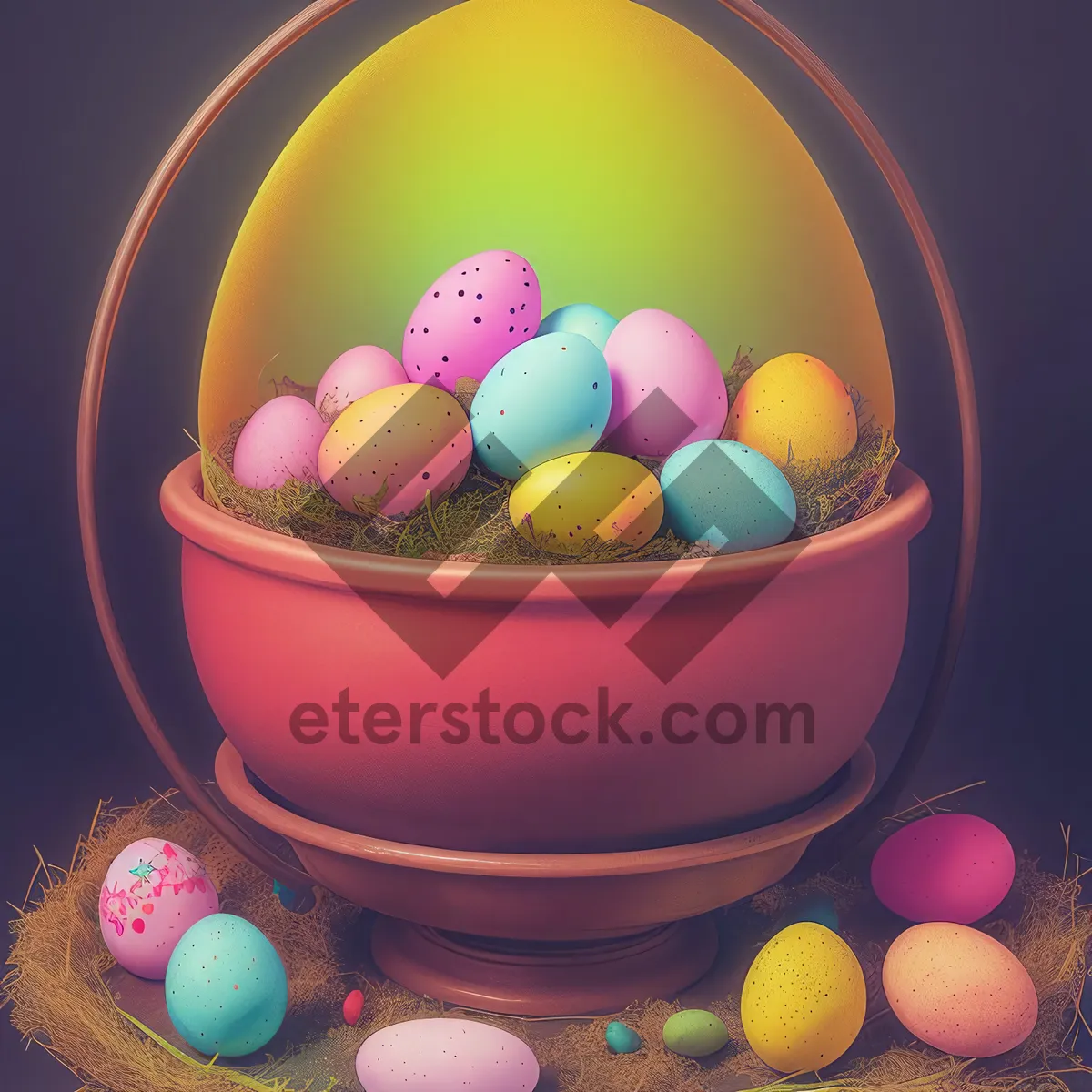 Picture of Vibrant Easter Egg Basket with Colorful Candy