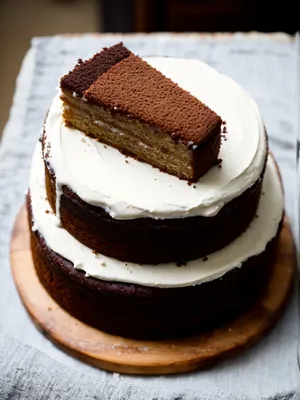 Tempting homemade chocolate cake with creamy sauce.