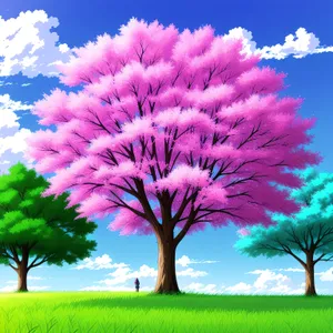 Vibrant Countryside Landscape with Majestic Oak Tree