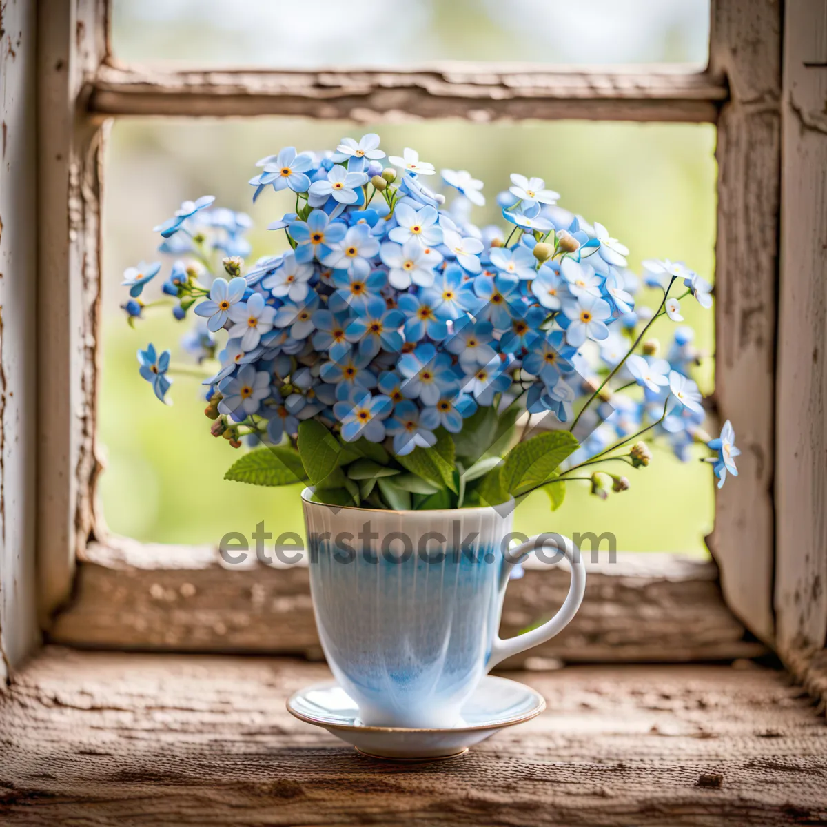 Picture of Floral arrangement in china vase on table