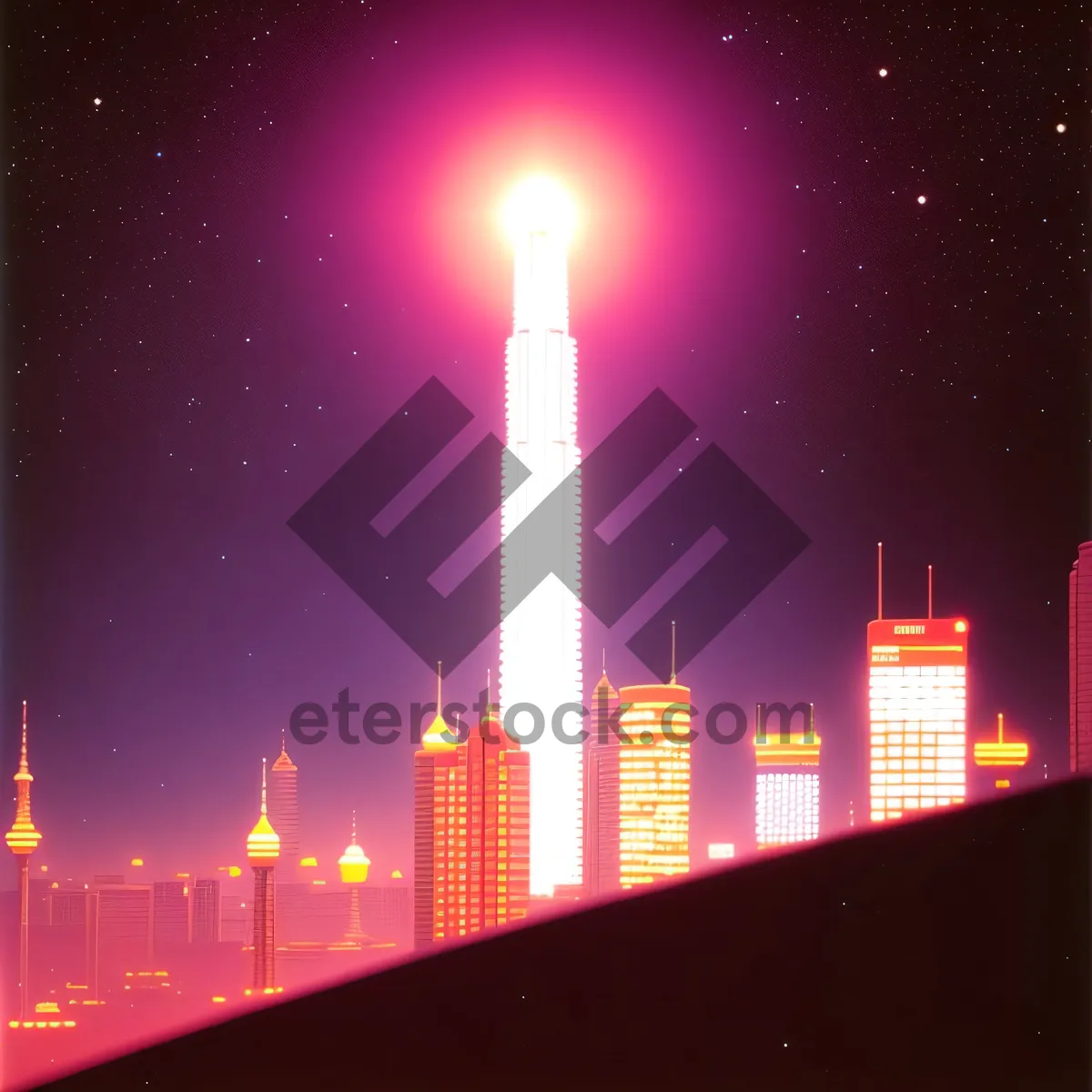 Picture of Downtown Night Skyline Illuminated by Candlelight