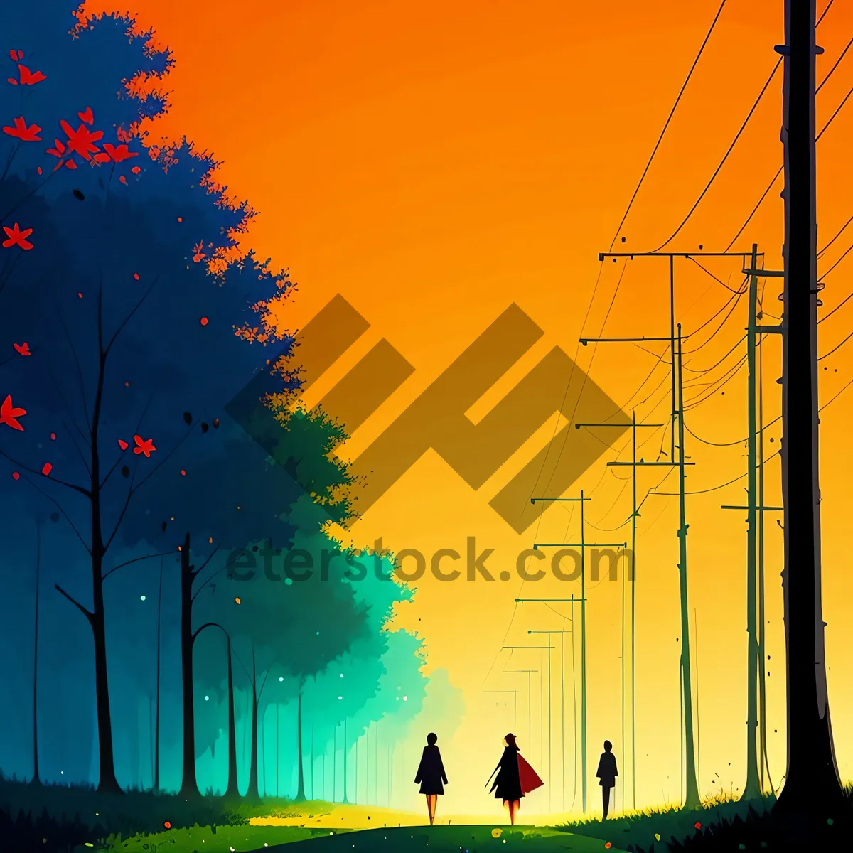 Picture of Power Lines Basking in Sunset Glow