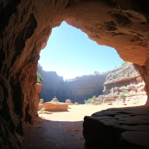 Desert Canyon Landscape with Cliff Dwellings