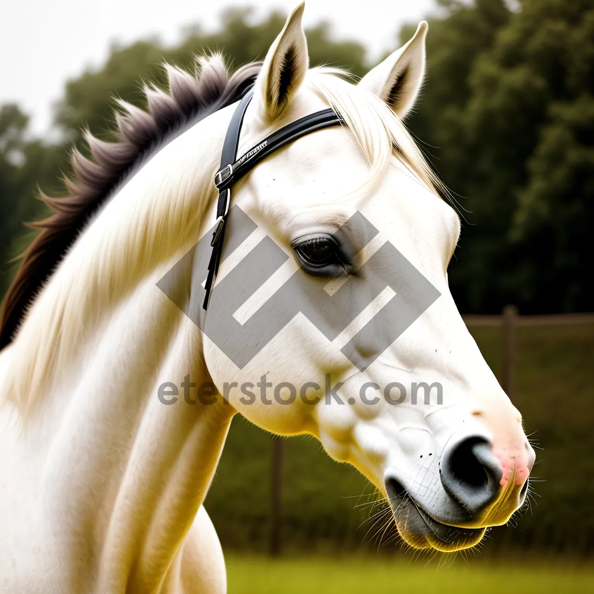 Picture of Thoroughbred Stallion Grazing in Rural Meadow