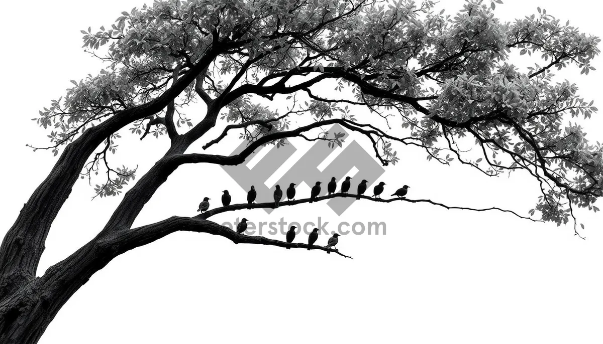 Picture of Winter tree silhouette against sky in forest landscape.