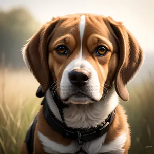 Adorable Beagle Puppy with Collar Sitting and Looking