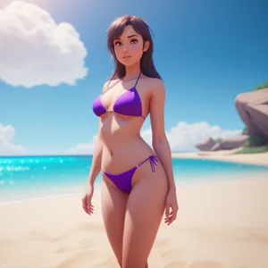 Bikini-clad model enjoying a beach vacation.