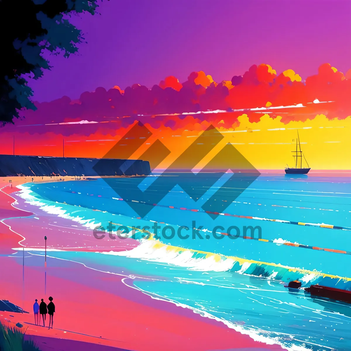 Picture of Serene Summer Beach Sunset over Tropical Ocean