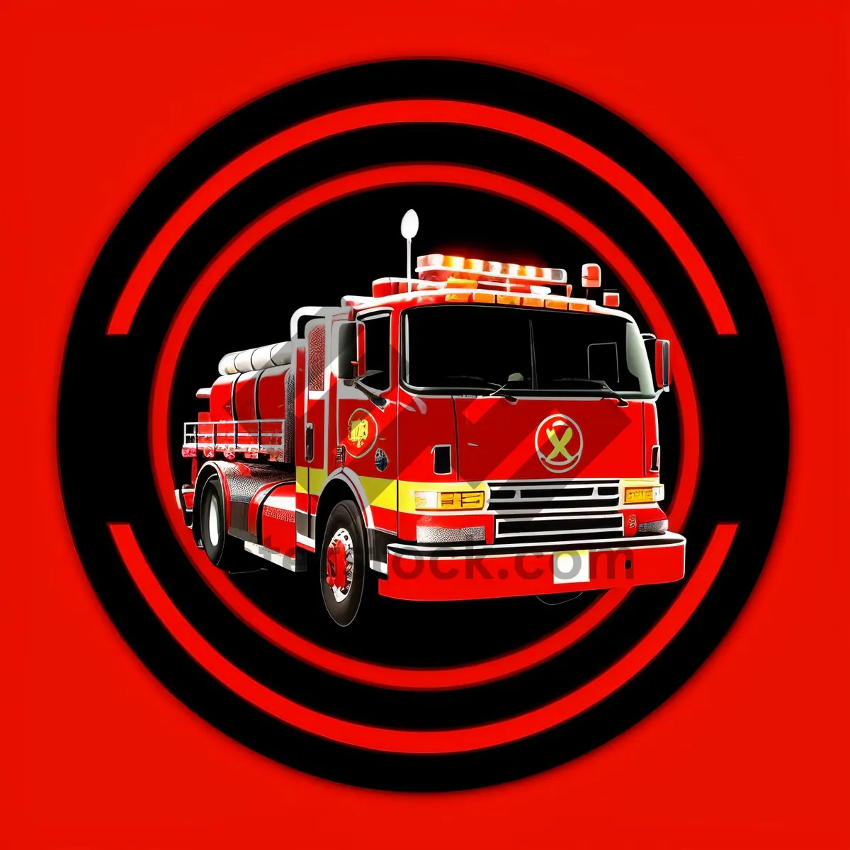 Picture of Fire Station Truck Icon - 3D Symbol for Transportation